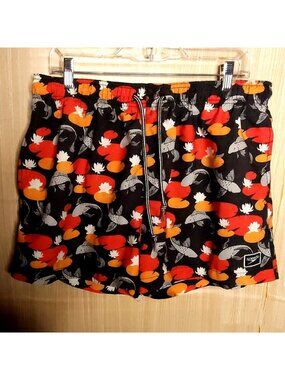 Speedo Mens Black Orange Koi Fish Print Swim Trunks XL